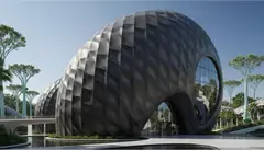 Landmark building clad in sculpted metal scales